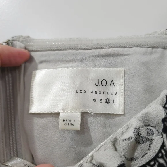 J.O.A. Revolve Tiered Off The Shoulder Lace Mini Dress in Nude Black, Size M - Picture 8 of 16